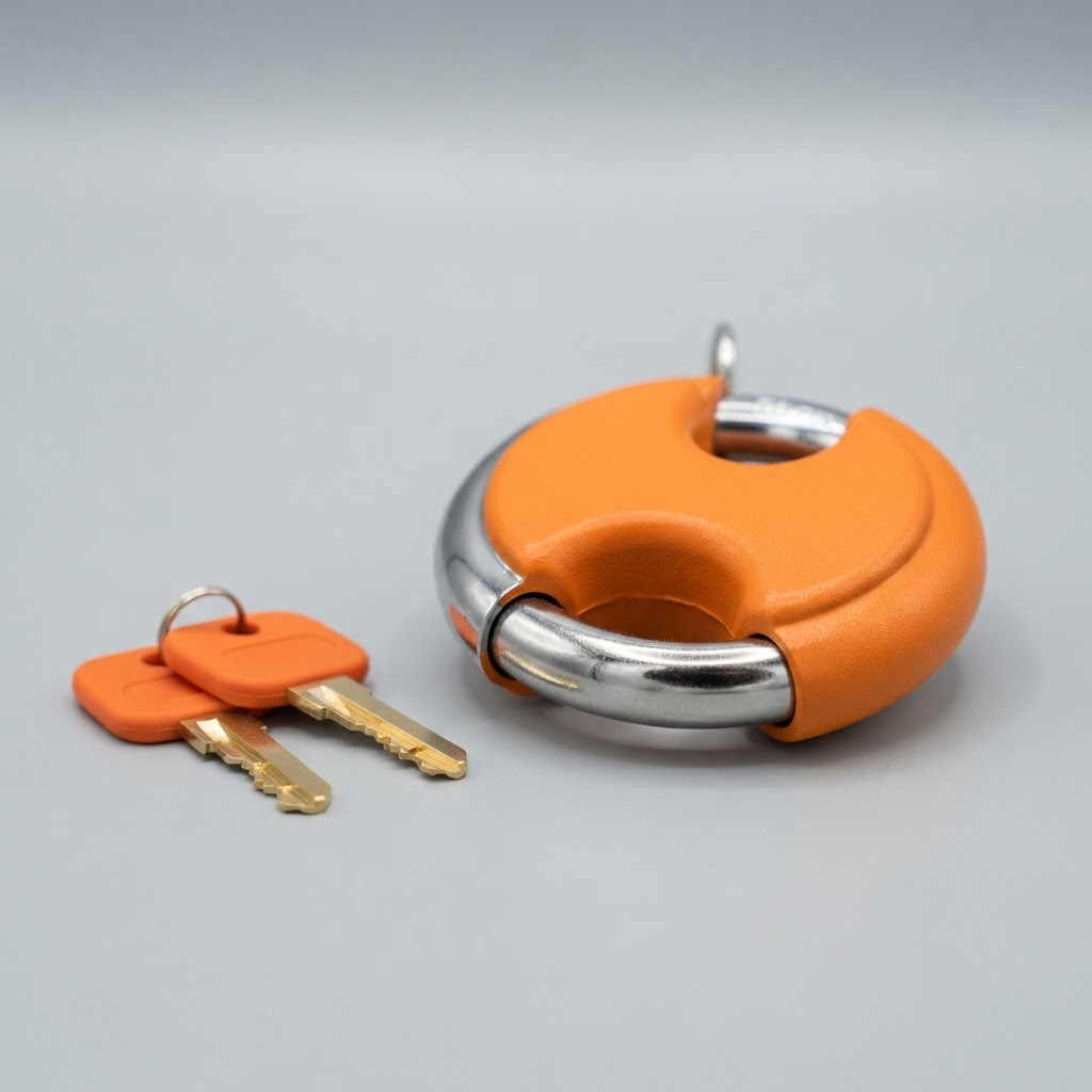 Brand-new orange U-Haul style padlock with two keys
